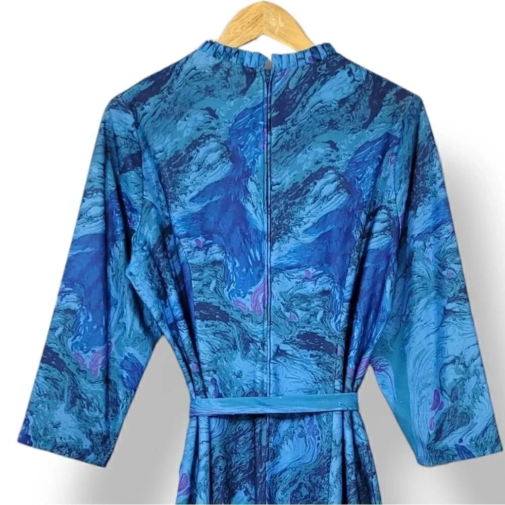 Vintage 50s 60s Mynette Marbled A-line Knee Length Dress with Tie Belt Size 18 - Picture 4 of 13
